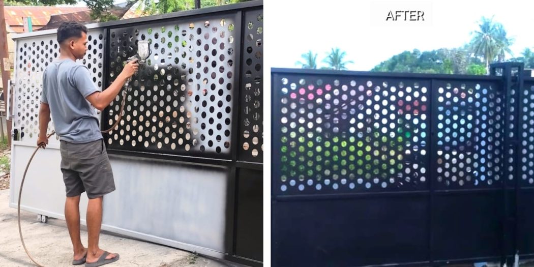 Pintu sorong besi cutting custom before after hasil pengerjaan Kreatif Steel Aceh