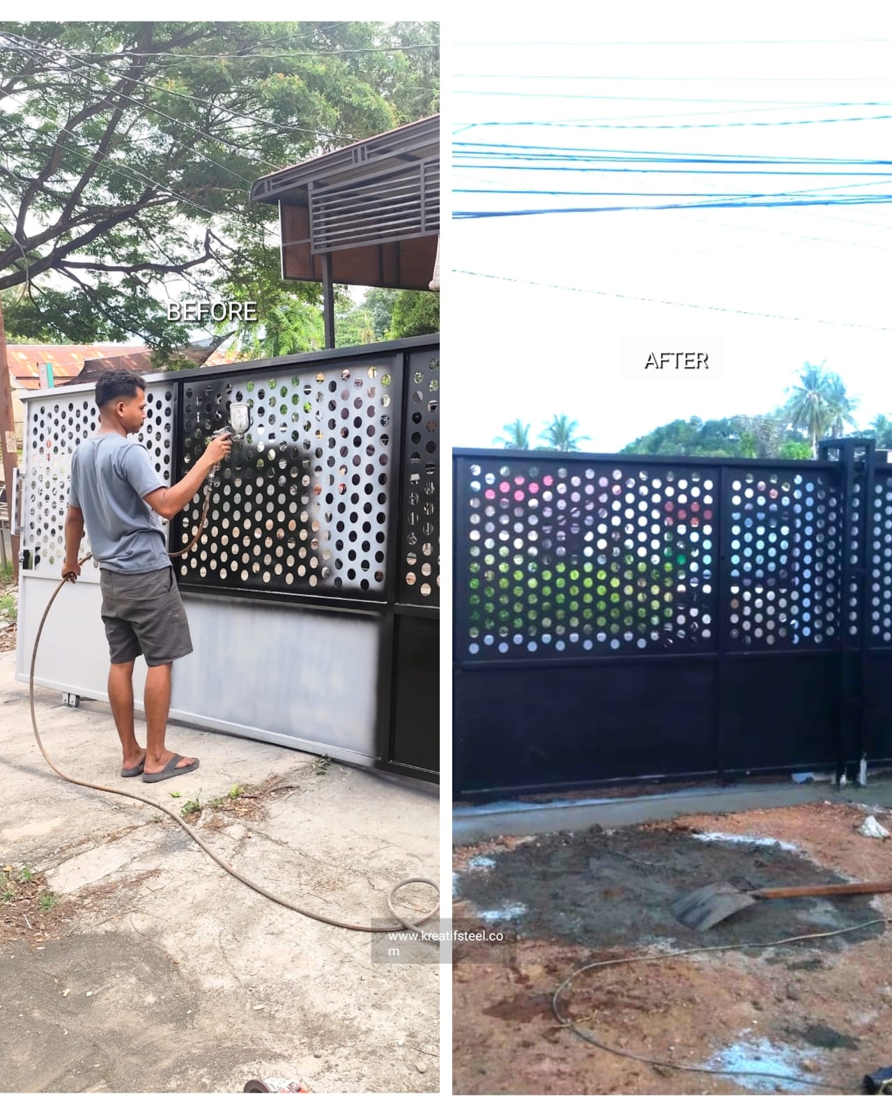 Pintu sorong besi cutting custom before after hasil pengerjaan Kreatif Steel Aceh